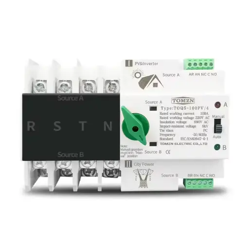 [PR/46338] ATS Interruttore automatico di trasferimento alimentazione - Automatic Transfer Switch - specifico per impianto Fotovoltaici - TOMZN 4Poli 125A - 8ms tempo switch