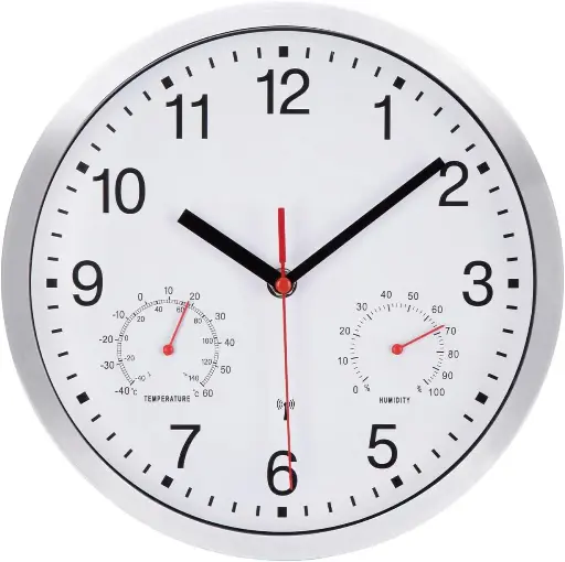 [PR/46481] VINILITE Orologio da Parete Radiocontrollato di Alta Precisione con termometro e igrometro Orologio da Parete Moderno Silenzioso per Cucina, Ufficio, Camera da letto, Versione Aggiornata 
